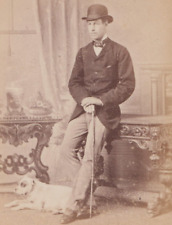 Victorian CDV Photo Man Fashion Terrier Dog Pitbull ? Weston Dover & Folkestone picture
