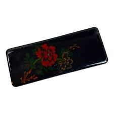 VTG Rectangular Black Lacquer Trinket Box Jewelry Makeup Red Flower Plastic picture