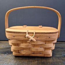 1990 Longaberger Kiddie Picnic/ Purse Basket with Handle/Lid and Leather Hinges picture