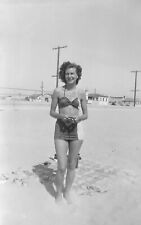 Vintage 1944 Photo Negative of Pretty Girl Woman Wearing Bikini Swimsuit @ Beach picture