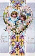 VALENTINE'S DAY - Children and Flowers In Heart Tuck Postcard - 1910 picture