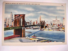 New York City NY Postcard Brooklyn Bridge Manhattan Skyline River Views picture
