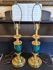 Vintage Pair of (2) STIFFEL Green Ceramic Ostrich Egg & Brass Lamps - READ picture