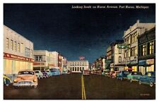 1952 Looking South on Huron Avenue, Woolworths, Port Huron, MI Postcard picture