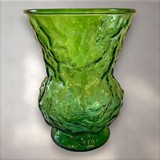 Vintage 1960 EO Brody Emerald Green Crinkle Glass Vase 8” Flare Top picture
