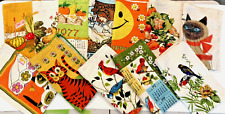 15 Vintage Linen Calendar Towels 1967-83 MOD Cats Granny Chic Birds Gardens picture