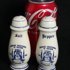 Vtg Philadelphia Souvenir Bicentennial 1976 Porcelain Salt & Pepper Shakers Blue picture