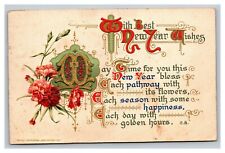 Vintage 1915 Winsch Back Christmas Postcard Xmas Poem Fine Lettering Pink Flower picture