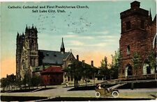 Catholic Cathedral & First Presbyterian Church Salt Lake City UT Postcard c1911 picture