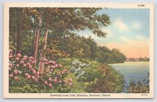 Mendota IL~Greetings From Lake Mendota~Flowery Banks~Vintage Linen Postcard picture