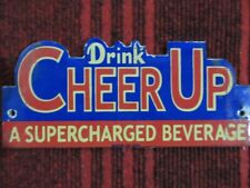 VINTAGE DRINK CHEER UP SUPER CHARGED BEVERAGE BEER PORCELAIN BAR SIGN 8