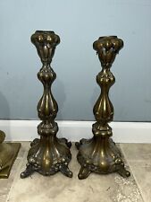 Antique 19th Century Jewish Polish Candlesticks Silverplated Ornate Design Look picture