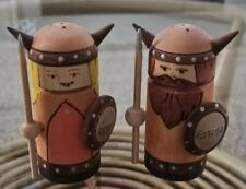 Vintage Estonia Wooden Viking Warriors Man & Woman Salt & Pepper Shaker Set Of 2 picture