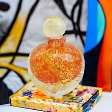 SABA Freres French Orange Gold Blown Art Glass Perfume Decanter Bottle Signed  picture