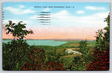 Frankfort, MI-Michigan, Crystal Lake, Landscape, Vintage Linen Antique Postcard picture