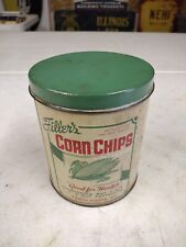 Vintage 1940's Filler's Corn Chips Half Pound Tin Can Tisto Foods Cincinnati OH picture