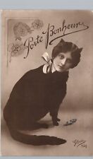 SURREAL CAT FANTASY WOMAN CUTOUT real photo postcard rppc porte bonheur paris picture