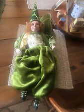 Leprechaun Elf Fairy W/Wings, Sitting Decorative Doll Green/Pixie picture