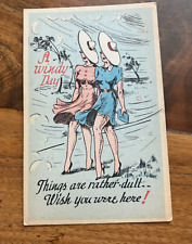 Vintage Postcard A Windy Day Things Are Rather Dull Wish You Were Here CVP-9 picture