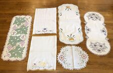 Vintage Lot 6 Embroidered Linens Dresser Scarf Table Toppers Runners Doilies picture