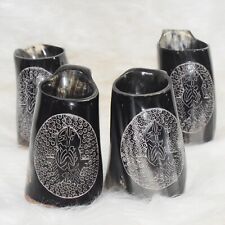 Set of 4 Viking Drinking Mugs Norse Style Ale Horn Tankards for Authentic Feasts picture