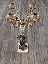 Bronze Rococo French style Four Candle Candelabra On Marble Stand With Cherub  picture