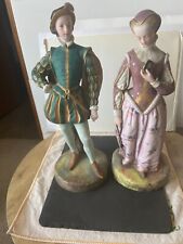 ANTIQUE FRENCH PAIR OF BISQUE FIGURINES BY JEAN GILLE  IN 16TH CENTURY CLOTHING. picture