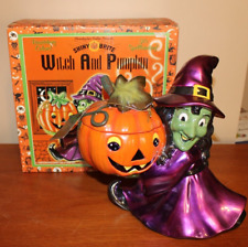 Christopher Radko Shiny Brite Retro Halloween Witch & Pumpkin Cookie Jar 2000 picture