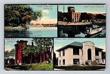 Fulton, IL-Illinois, Library, River Front, High School, c1910, Vintage Postcard picture