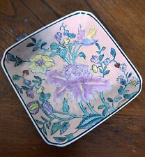 Vintage Chineese Porcelain Dish Hand Painted Macau Pink And Green Flowers picture