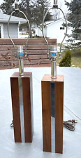 Vintage Mid Century Chrome and Walnut Table Lamps Pair Lights Laurel ? picture