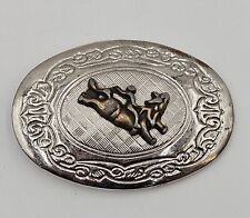 Vintage Bull Riding Western Cowboy Belt Buckle Silver Tone Rodeo  picture