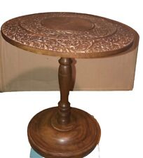 Vintage Carved Solid Turned Wood Pedestal Round Plant Stand Side Table Column picture