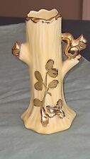 Vintage Warranted 22k Gold Trim Squirrel on Tree Trunk Yellow Ceramic Bud Vase picture