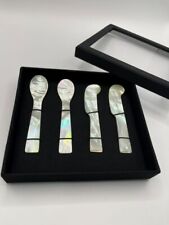 Genuine Mother of Pearl Shells Spoons and Knife Size 4 '' x 4 Pcs with Silk Box picture