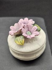 Vintage Porcelain Bisque Purple Flowers Trinket Box 1.5