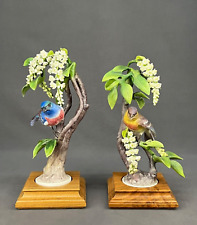 Pair Royal Worcester Dorothy Doughty LAZULI BUNTINGS & CHOKE CHERRY Figurines picture