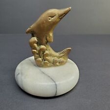 Vintage Brass Dolphin on Wave Figurine Marble Base Paperweight Ocean Decor picture