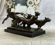 Art Nouveau Vintahe Man Holding Dogs 100% Solid Bronze Sculpture Figurine Deal picture