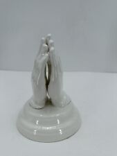 Vintage Christian Praying Hands Figurine Statue Holland Mold Ceramic Glaze White picture