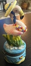 Pink Flamingo At The Beach In A Hinged Lid Trinket Box /sunglasses In Box/rare picture