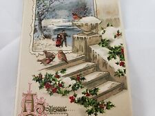 C 1912 Winsch A Joyful Christmas Snow Steps Holly Foil Embossed Scene Postcard picture