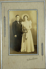 Wedding Photo Victoria Studios  Bride Groom Vintage c1920 Cardboard Frame a6 picture