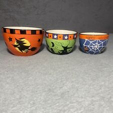 Whimsical Hand Painted Ceramic Halloween Nesting Bowl Set Of 3 picture