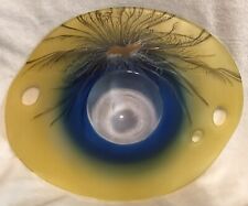 RARE Vintage Large Herner Glass Hand Painted Royal Peacock Feather Platter picture