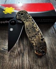 Skulls - Spyderco PM3 Brass - NEW Relief Engraving Style COMPLETE KNIFE  picture