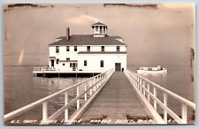 Harbor Beach Michigan~US Coast Guard Station~Pier~Lighthouse RPPC c1936 picture