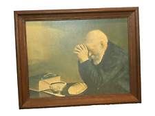Vintage Grace ERIC ENSTROM Man Praying Over Bread Lithograph Framed Art 16x20 picture