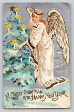 c1910 Lovely Serene Angel Lighting Candles Tree Christmas P300 picture