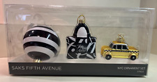Saks Fifth Avenue NYC Ornament Set 3 Pack, Taxi, Shopping Bag, Sphere, New York picture